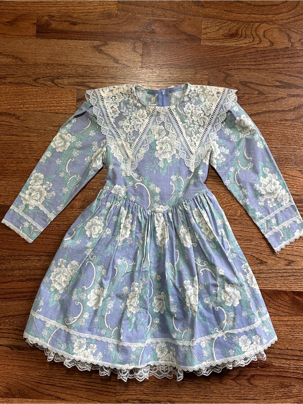 Vtg Girls 5 Jessica Mcclintock Gunne Sax Floral Lace Collar Prairie Cottagecore